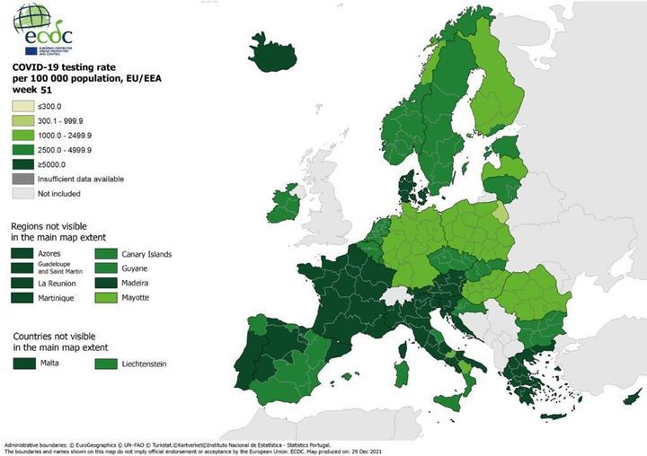 Πίνακας του Ευρωπαϊκού Κέντρου Πρόληψης και Ελέγχου Νόσων (ECDC) για τον αριθμό των τεστ