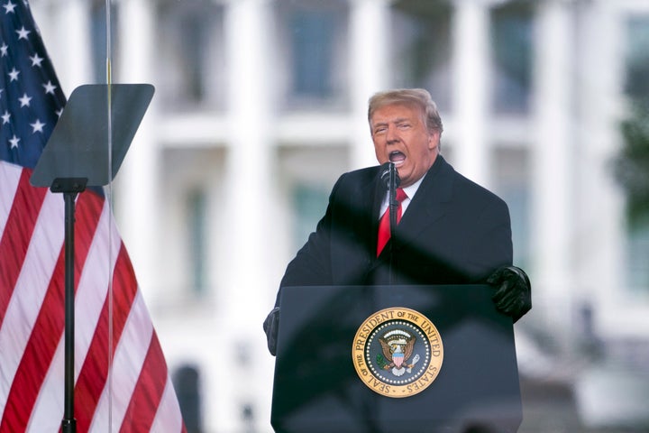 President Donald Trump speaks during a rally protesting the electoral college certification of Joe Biden as President in Washington on Jan. 6, 2021.