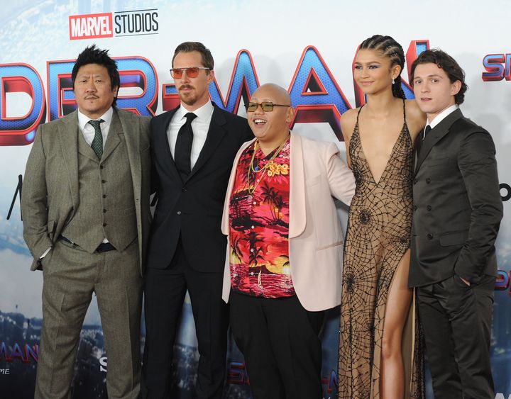 Benedict Wong, Benedict Cumberbatch, Jacob Batalon, Zendaya and Tom Holland attend the "Spider-Man: No Way Home" premiere. 