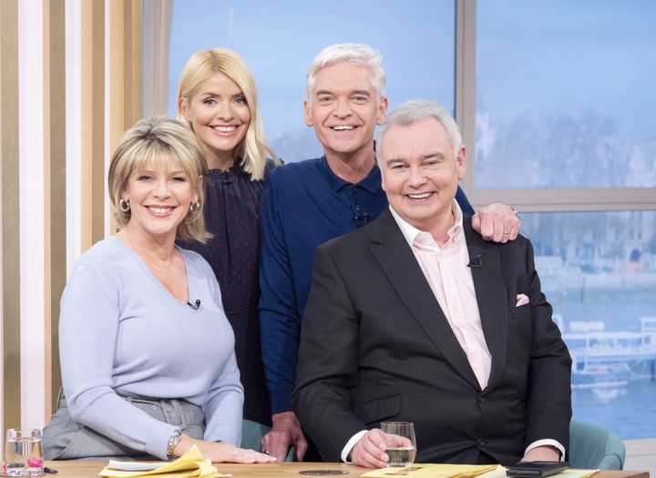 Eamonn Holmes (right) with wife Ruth Langsford (left) and former This Morning co-hosts Holly Willoughby and Phillip Schofield 