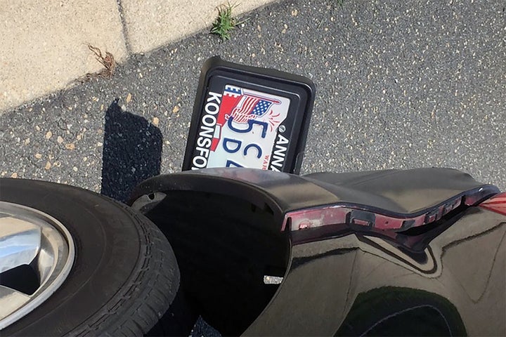 This July 29, 2016 photo provided by Celeste Norris shows her damaged vehicle after a road rage incident involving Ashli Babbitt.