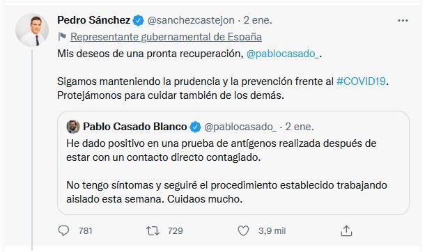 Der Tweet von Pedro Sánchez, auf den José Luis geantwortet hat