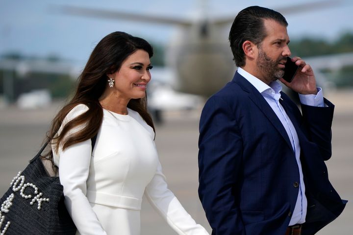Donald Trump Jr. and Kimberly Guilfoyle head to Air Force One for a flight to Cleveland for the Sept. 29, 2020, presidential debate.