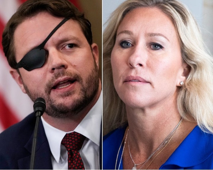 Rep. Dan Crenshaw (R-Texas) and Rep. Marjorie Taylor Greene (R-Ga.)