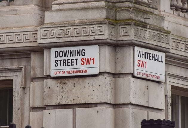 General view of the Downing Street and Whitehall signs in Westminster.