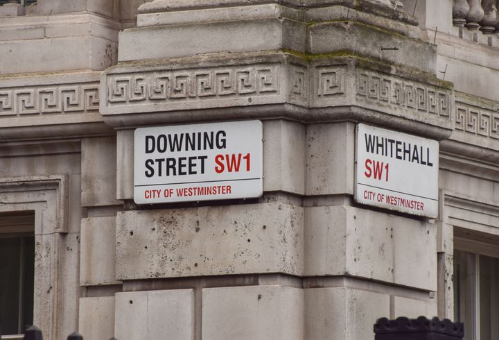 General view of the Downing Street and Whitehall signs in Westminster.