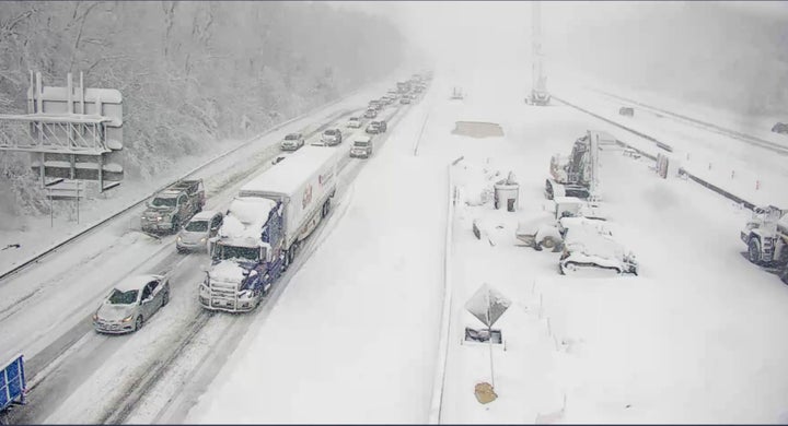Both northbound and southbound sections of I-95 in Virginia were closed due to snow and ice that led to vehicle crashes.
