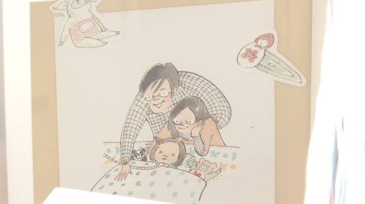 西村秀勝さん、理佐さん、帆花さんを描いたイラスト