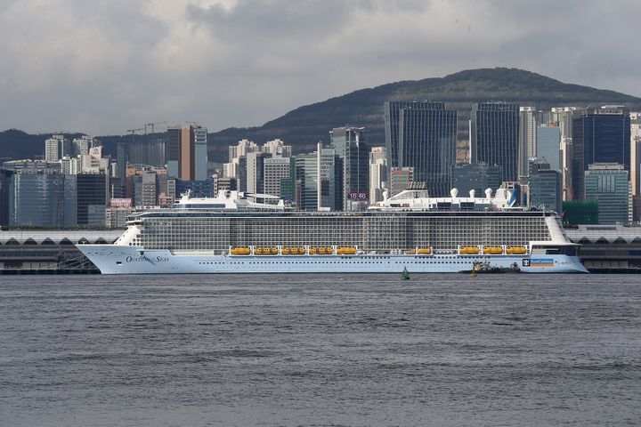 Royal Caribbean's cruise ship Ovation of the Seas is seen docked at Kai Tak Cruise Terminal in Hong Kong. 