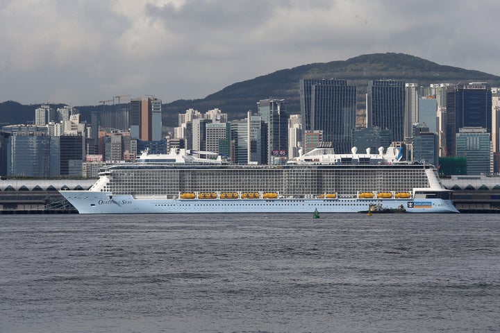 Royal Caribbean's cruise ship Ovation of the Seas is seen docked at Kai Tak Cruise Terminal in Hong Kong.