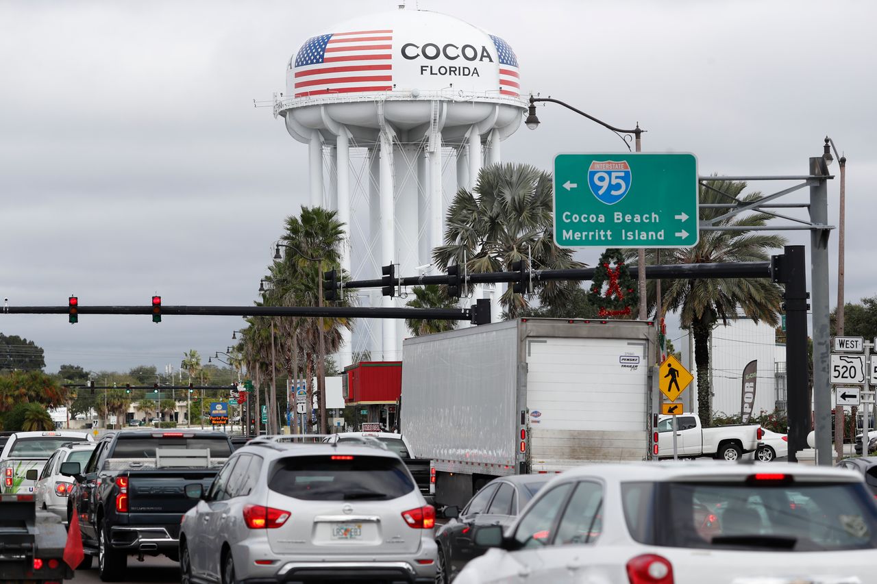 Heavy traffic in downtown Cocoa, Florida, on Dec. 22. Brevard County is one of the least-populated areas in the country where multiple suspects in the Capitol riot have been based.
