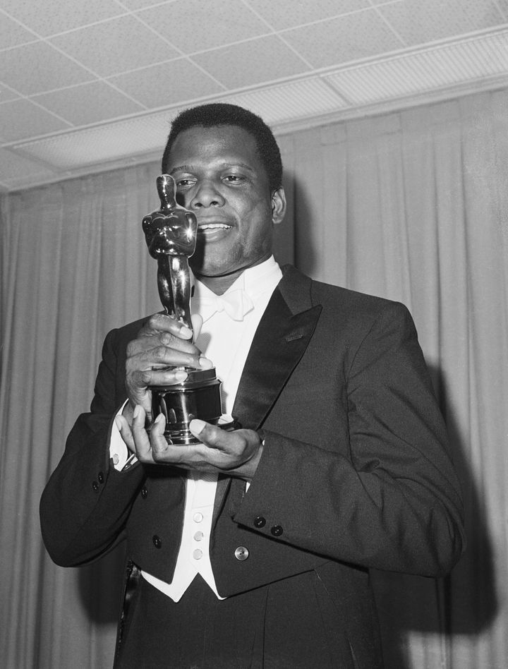Sidney Poitier with his Best Actor Oscar
