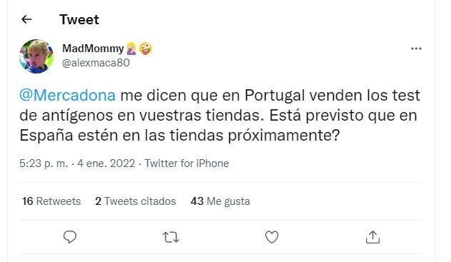 El tuit que ha provocado la comentada respuesta de Mercadona.