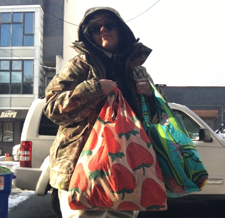 Me and my shiny new Baggu bags, packed to the brim with who knows what.