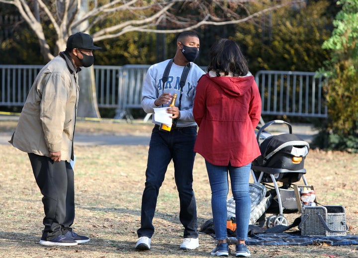 Director Denzel Washington on the set of "A Journal for Jordan," starring Michael B. Jordan and Chanté Adams, on March 9, 2021, in New York City.