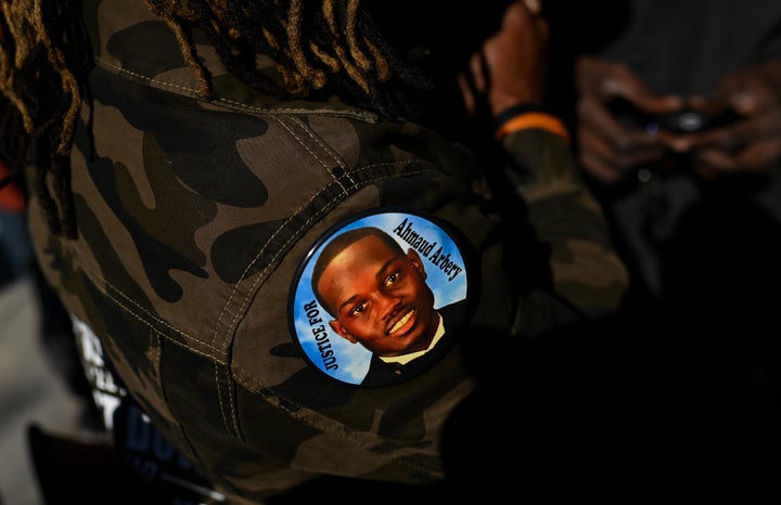 Protesters react outside the Glynn County Courthouse after jurors found the three men guilty in the Ahmaud Arbery trial on November 24, 2021 in Brunswick, Georgia.