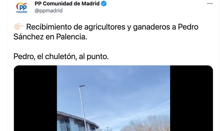 Vídeo compartido por el PP de Madrid con protestas de "ganaderos" contra Sánchez.