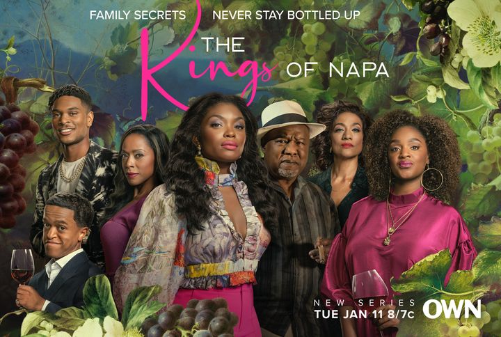 Stars of "The Kings of Napa," left to right: Ashlee Brian, Rance Nix, Karen LeBlanc, Ebonée Noel, Isiah Whitlock Jr., Devika Parikh and Yaani King Mondschein.