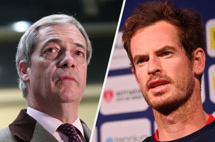 Brexiteer Nigel Farage and UK tennis player Andy Murray