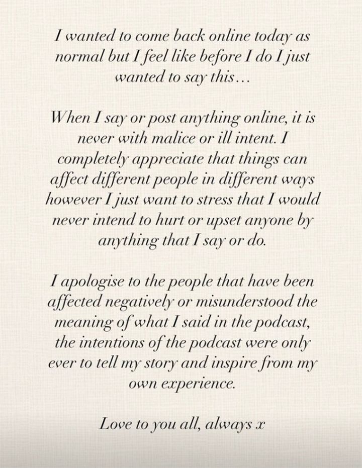 Molly-Mae shared this statement on her Instagram story
