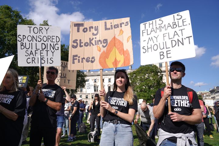Protesters from Leaseholders Together gather at rally in Parliament Square, Westminster in September.