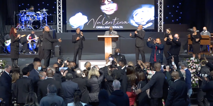 Rev. Al Sharpton and other mourners gather at the funeral of Valentina Orellana Peralta.