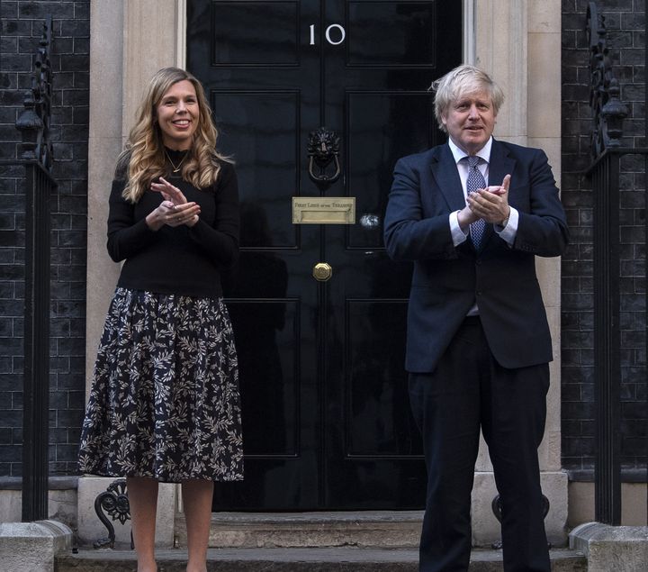 Boris Johnson and his wife Carrie outside 10 Downing Street.
