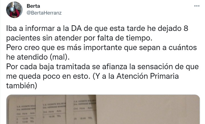 El tuit de una médica de Madrid.