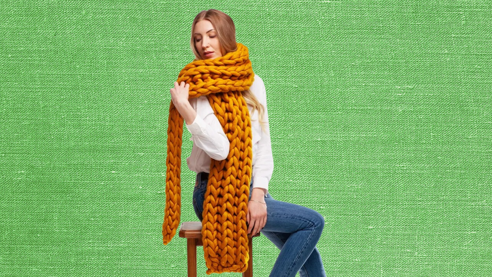 Chunky Knitted Scarf + Cream Snow Boots