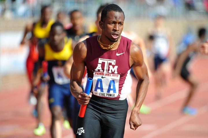 Deon Lendore races for Texas A&M in 2014, when he won individual indoor and outdoor NCAA 400-meter titles.
