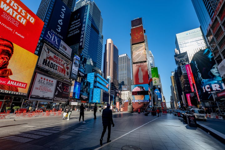 A view of Times Square, which is unusually empty due to the below-freezing temperatures and the COVID-19 surge, on January 11.