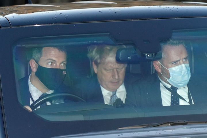 Boris Johnson leaves Houses of Parliament as public anger continues over the "bring your own booze" party.