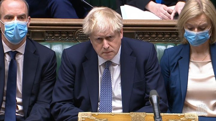 Boris Johnson during Prime Minister's Questions in the House of Commons today.