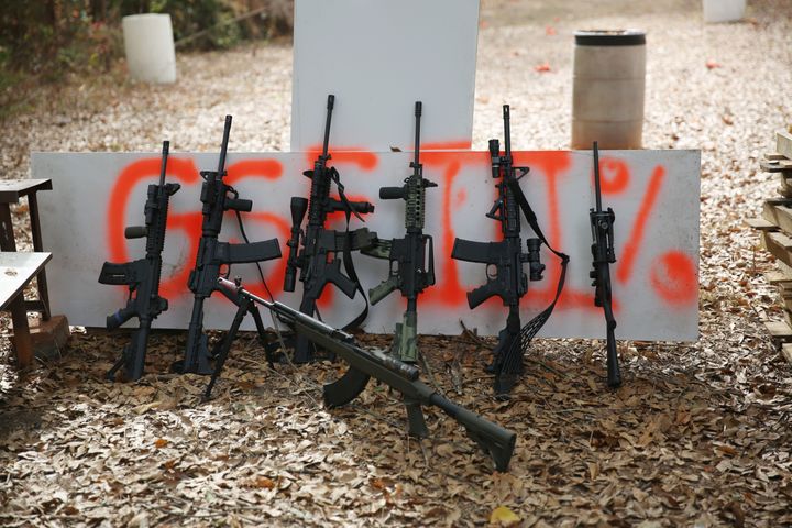 Weapons at a military drill of the III% Georgia Security Force in Flovilla, Georgia, on Nov. 12, 2016. 