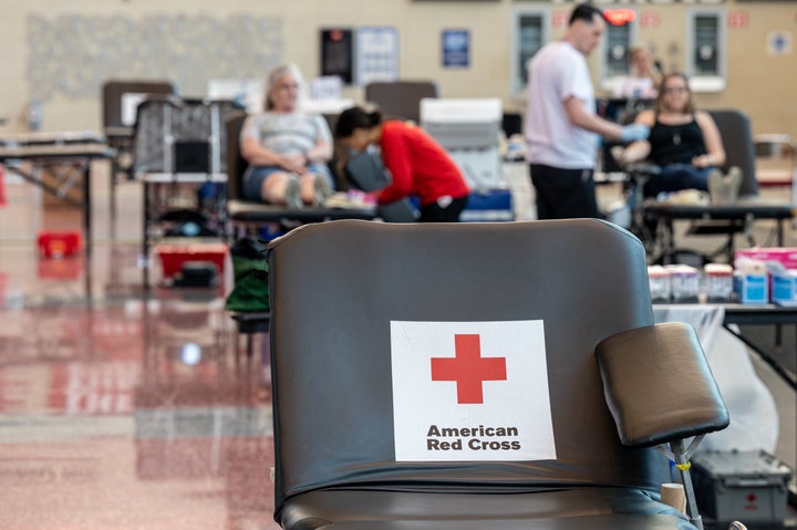 A blood drive event in Louisville, Kentucky, last summer. A current decline in blood donations has been blamed on COVID-19 and winter weather.