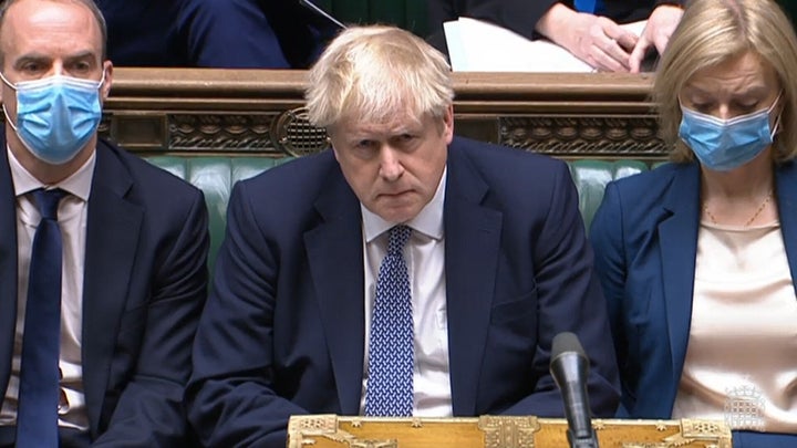 Boris Johnson during Prime Minister's Questions in the House of Commons, London, on Jan. 12, 2022. 