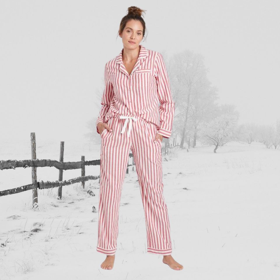 A set of striped flannel pajamas