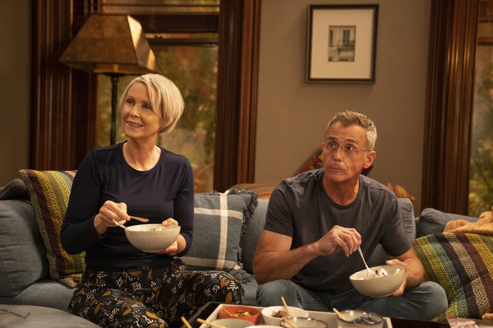 Cynthia Nixon (left) and David Eigenberg in "And Just Like That...," now airing on HBO Max.