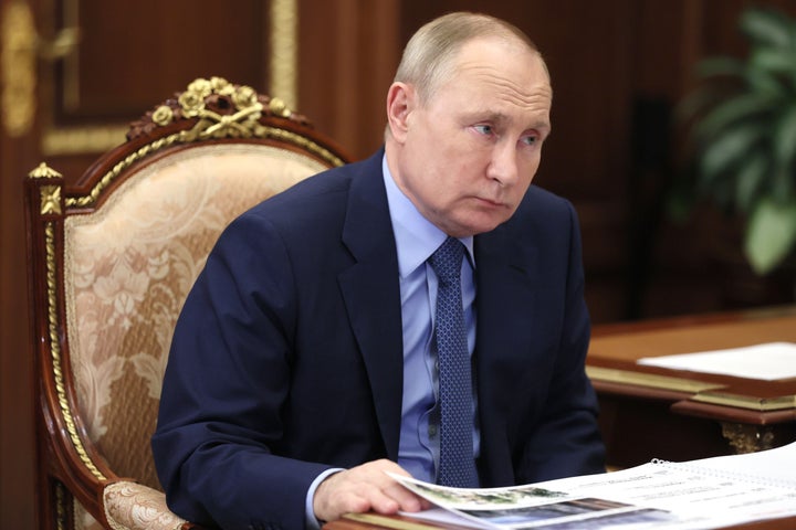 MOSCOW, RUSSIA - JANUARY 14, 2022: Russia's President Vladimir Putin holds a meeting with Perm Territory Governor Dmitry Makhonin at the Moscow Kremlin. Mikhail Metzel/POOL/TASS (Photo by Mikhail MetzelTASS via Getty Images)