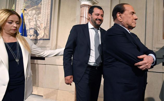 Leader of Lega party Matteo Salvini (2-L) with President of 'Fratelli d'Italia' party Giorgia Meloni (L) and leader of Forza Italia party Silvio Berlusconi (2-R) leave after a meeting with Italian President Sergio Mattarella at the Quirinal Palace for the third round of formal political consultations following the general elections, in Rome, Italy, 07 May 2018. Italian President Sergio Mattarella is holding a round of formal political consultations following the 04 March general election in order to make a decision on to whom to give a mandate to form a new government. ANSA/ETTORE FERRARI 