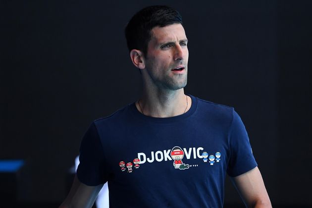 epa09679647 Novak Djokovic of Serbia is seen during a training session at Melbourne Park in Melbourne, Australia, 12 January 2022. EPA/JAMES ROSS AUSTRALIA AND NEW ZEALAND OUT