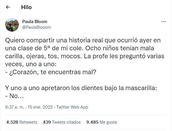 El primer tuit del hilo de la profesora.