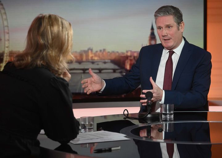 Sir Keir Starmer being interviewed by host Sophie Raworth during the BBC1 current affairs programme, Sunday Morning. 