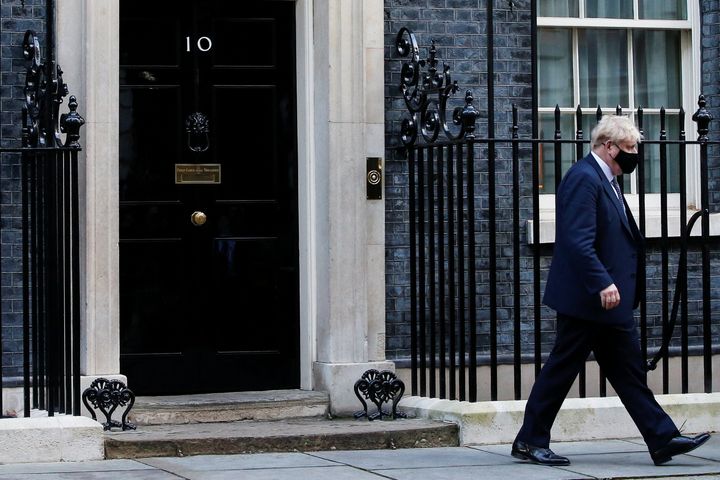 Boris Johnson outside the famous door to No.10 Downing Street