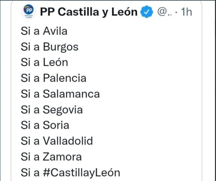Tuit del PP de Castilla y León.