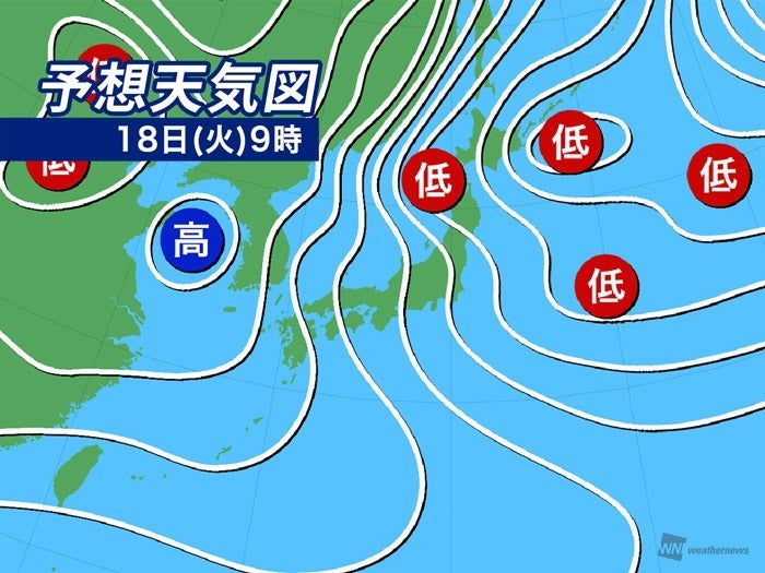 予想天気図 18日(火)9時