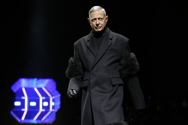 United States' actor Jeff Goldblum wears a creation as part of the Prada men's Fall-Winter 2022-23 collection, unveiled during the Fashion Week in Milan, Italy on Jan. 16