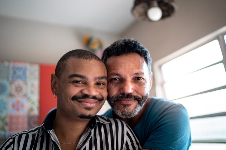 Couple smiles at home