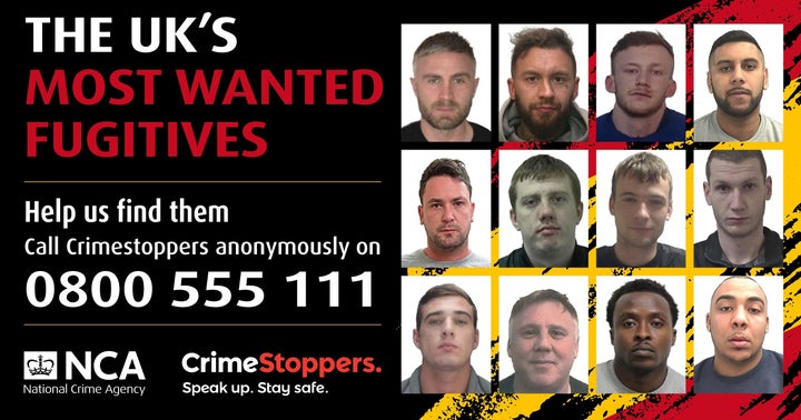 Los rostros de los doce fugitivos más buscados por Reino Unido que podrían estar en España.