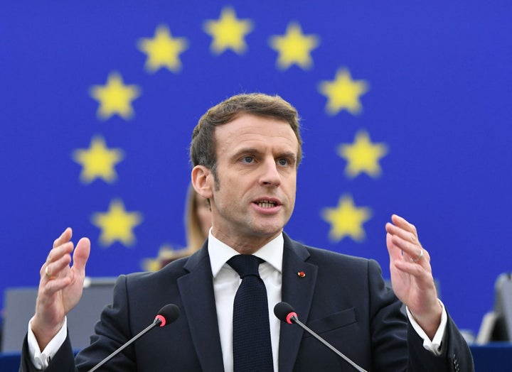Emmanuel Macron, esta mañana, en Estrasburgo.